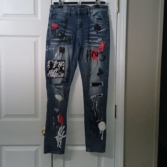 Rue21 Men's Graphic  Skinny Supreme Flex Black Jeans 32/32 - Picture 1 of 15